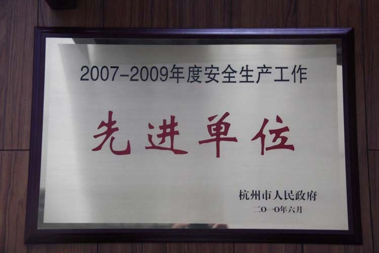 纵横国际集团获评杭州市人民政府“2007-2009年度安全生产工作先进单位”